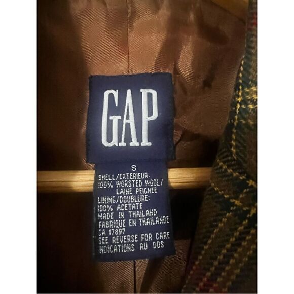 Gap Womens Size Small Wool Plaid Jacket Brown Red Green 3 Button Double Breasted - Picture 8 of 8